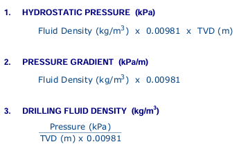 Hydrostatic Formulas (SI Metric)